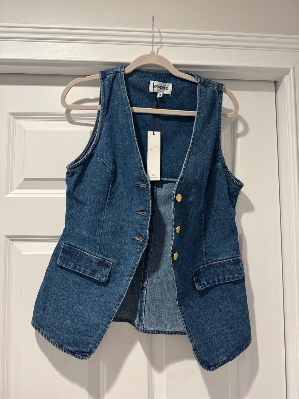 Vigoss Dark Blue Denim Vest with Gold Buttons